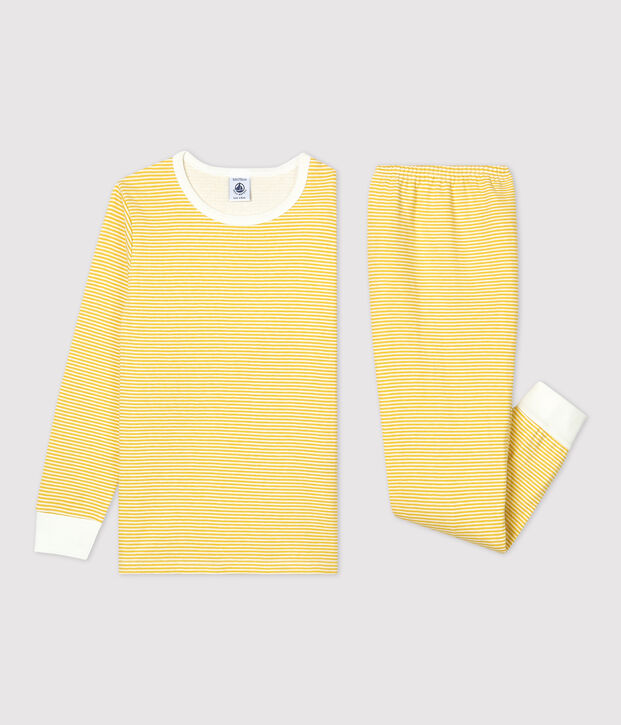 Unisex Pinstriped Yellow Organic Cotton Tube Knit Pyjamas yellow/white